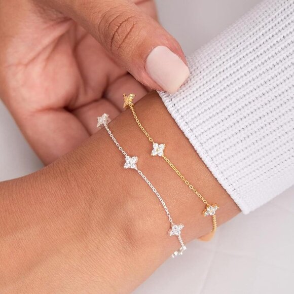 14K Gold Plated Clover Stackable Link Chain Ring Bracelet Hand Chain for Women - Picture 8 of 9